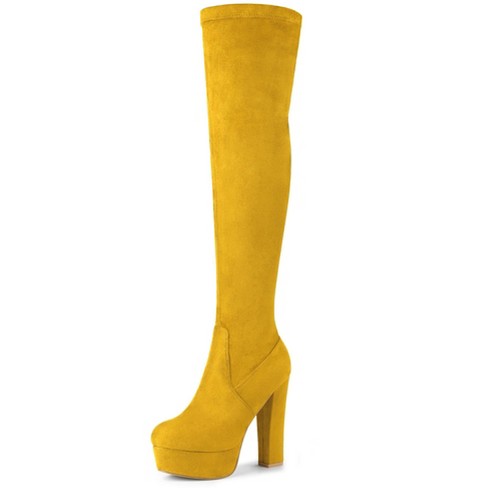 Allegra K Women's Platform Block Heel Over Knee High Boots Yellow 6