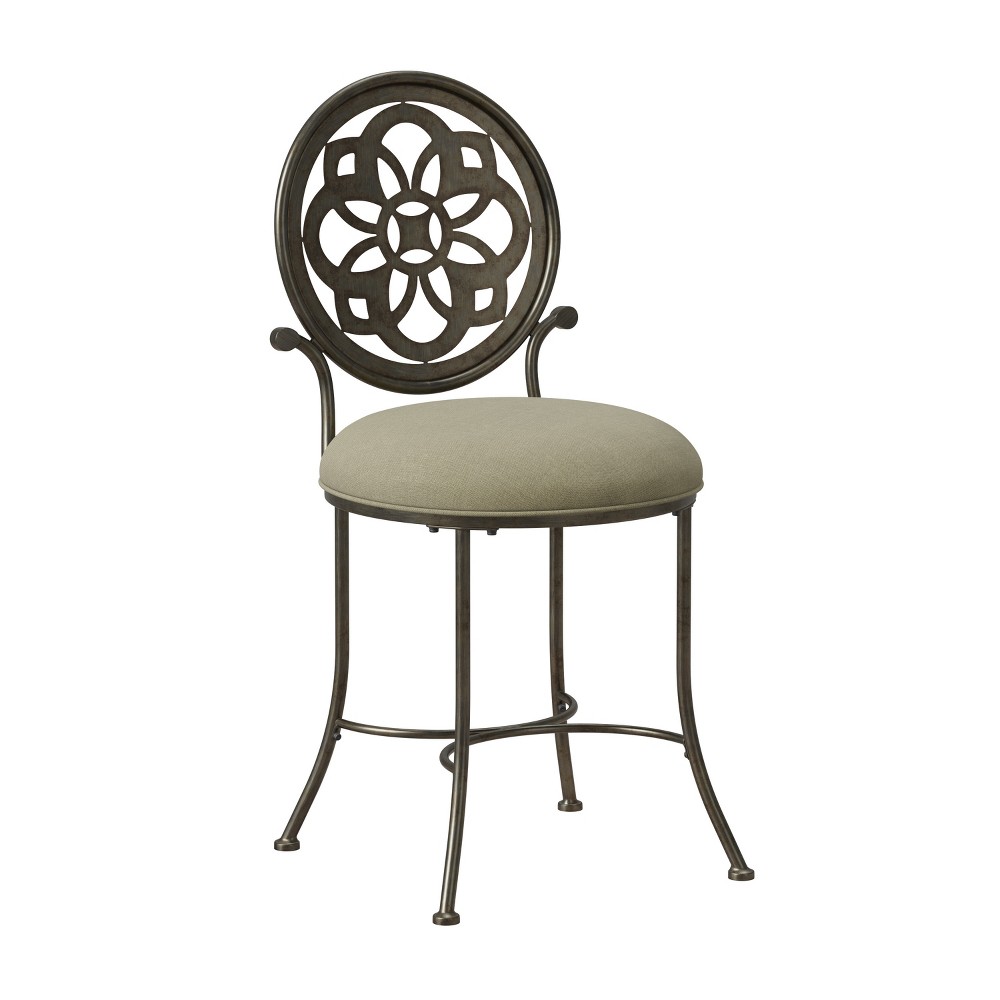 Photos - Chair 19" Marsala Metal Vanity Stool Antiqued Gray/Cream - Hillsdale Furniture