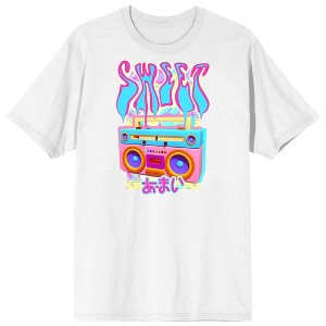 Chrome Baddie Y2K Sweet Pastel Rainbow Boombox Crew Neck Short Sleeve Women's White T-shirt - 1 of 3