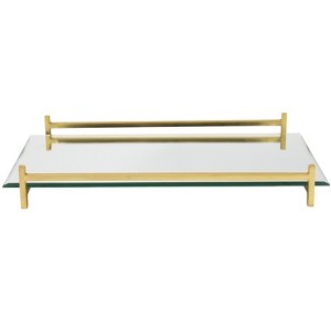 HomeRoots 16" Mirror and Gold Rectangular Glass Vanity Tray - 1 of 4
