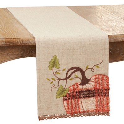 Saro Lifestyle Dining Table Runner With Plaid Pumpkin Design, 13"x72", Natural