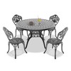 5-Piece Patio Set: Round Table & 4 Chairs - Cast Aluminum, All-Weather/Umbrella Hole & Adjustable Legs for Balcony/Backyard - 3 of 4