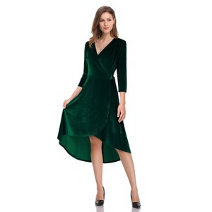 Formal Dresses for Women Velvet Gowns 3/4 Sleeve Evening Party Cocktail Dress, Split Elegant V Neck Wrap Ruffle Wedding Guest Dresses - 1 of 1