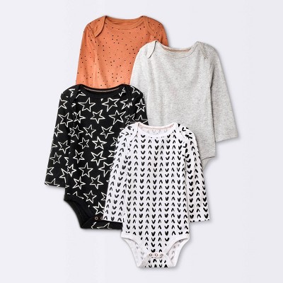 Image of Baby 4pk Long Sleeve Bodysuit - Cloud Island™ Black 3-6M