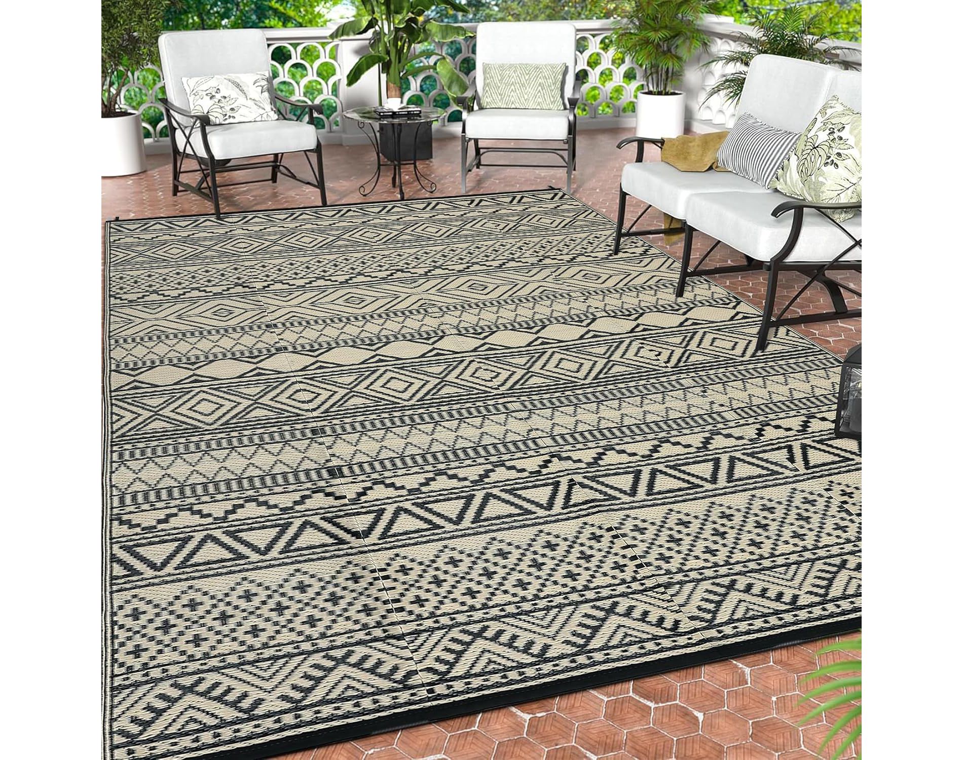 Plastic Outdoor Rugs, Waterproof Bohemia Straw Rug Reversible Outside Carpet for Patio Deck Porch Backyard Camping