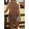 Women's Fringe Vest Crochet Hollow Out Beach Boho Cardigan Sleeveless Jacket Retro Lace Up Open Front Denim Vest - 2 of 3