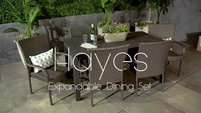 Hayes 7pc Wood &#38; Wicker Expandable Dining Set - Sandblast Dark Gray/Gray - Christopher Knight Home, 2 of 9, play video