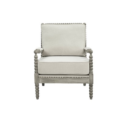 Beige and Gray Oak Velvet Accent Chair with Wood Frame