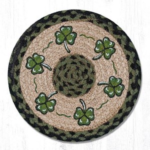 Earth Rugs Shamrock Printed Round Trivet – 10"x10" Braided Jute Table Mat with Classic Lucky Clover Design - 1 of 3