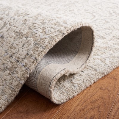 Beige and Ivory 6' Square Hand-Tufted Wool Rug