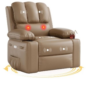 Recliner Chair with Heat and Massage - 360° Swivel&Faux Leather Rocking Chair with Cup Holder for Living Rooms, Bedrooms - 1 of 4