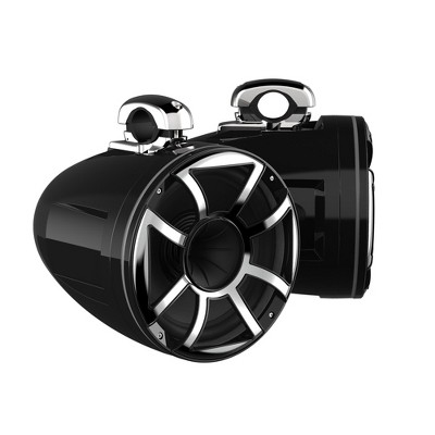 Wet Sounds REV 12 HD 12" Horn Loaded Compression Driver Tower Speakers with XS Grills & Mini Stainless Fixed Clamps, 400 Watts RMS, Black, Pair