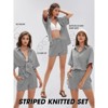 EXLURA Womens Summer 2 Piece Sets Casual Short Sleeve Striped Shirts Shorts Matching Sets Vacation Cruise Beach Outfits 2025 - 3 of 4