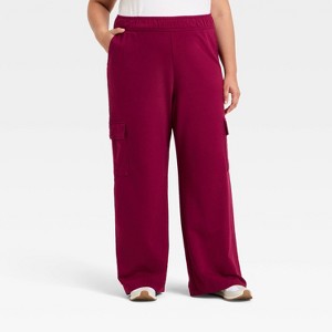Women's High-Rise Straight Leg French Terry Cargo Sweatpants - Ava & Viv™ - 1 of 3