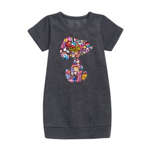 - Peanuts - Snoopy Silhouette Pattern Graphic Short Sleeve Fleece Dress - 1 of 3
