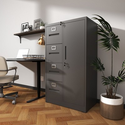NicBex Narrow File Cabinet with Lock,Office Cabinet with Grooved Handles,Modern Storage Cabinet,Filing Cabinet for Home Office