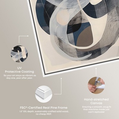 Large Abstract Blue and Gray Canvas Wall Art with White Frame