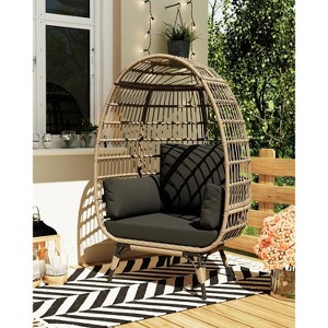 Oversized Egg Chair Outdoor with 4 Cushions, All-Weather Wicker Hanging Egg Chair with Steel Frame for Patio, Garden - 1 of 4