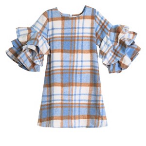 Adorable Plaid Tiered Sleeve Sweater Dress Mia Belle Girls - 1 of 4