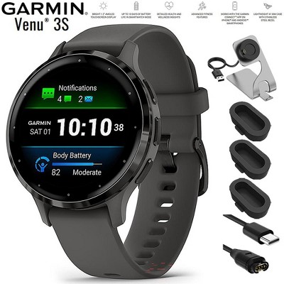 Garmin Venu 3S GPS Fitness Smartwatch Steel with Gray Case 41mm+Charging Bundle