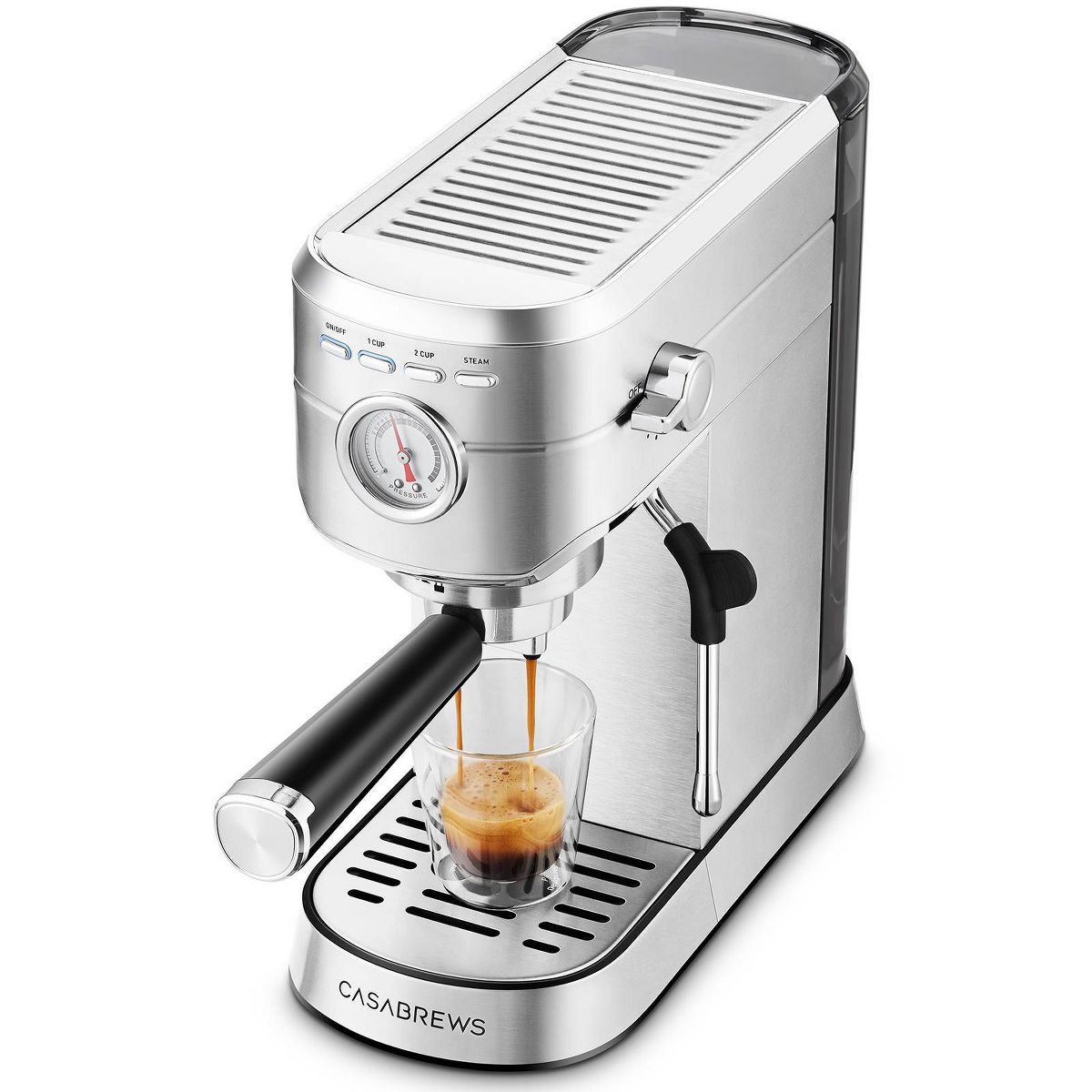 Casabrews CM5418 20 Bar Espresso Machine and Coffee Maker with Pressure Gauge, Steam Function, 34oz Removable Water Tank Silver