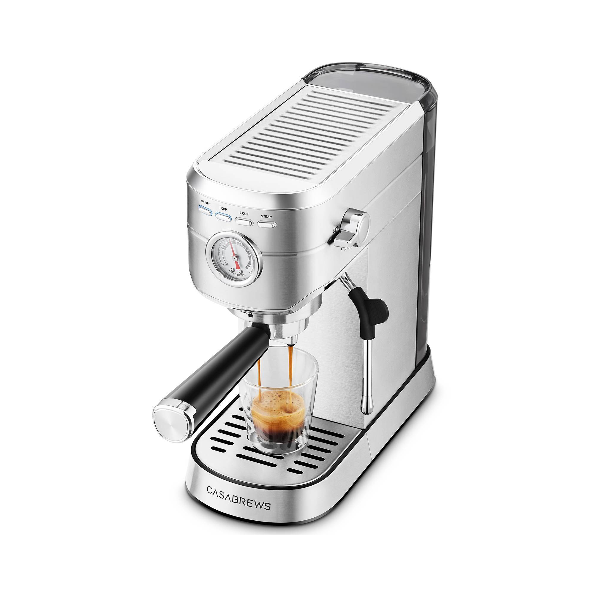 Casabrews CM5418 20 Bar Espresso Machine and Coffee Maker with Pressure Gauge, Steam Function, 34oz Removable Water Tank Silver