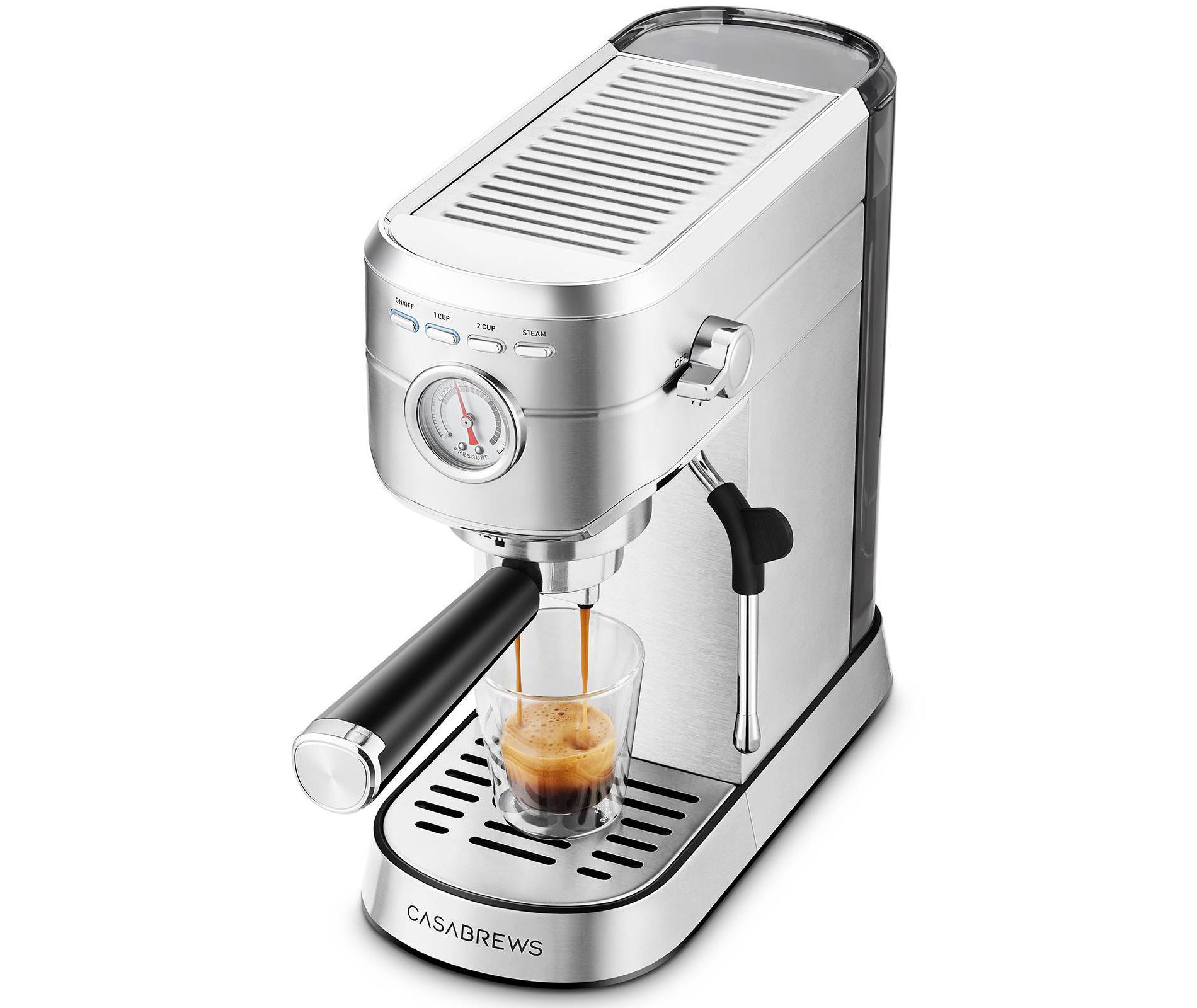 Casabrews CM5418 20 Bar Espresso Machine and Coffee Maker with Pressure Gauge, Steam Function, 34oz Removable Water Tank Silver