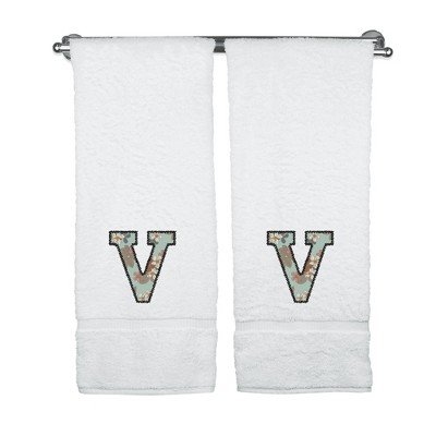 BC BARE COTTON Monogrammed Towels, Personalized Gift, Set of 2 - Embroidered Writing with Greenish Cyan