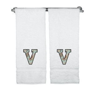 BC BARE COTTON Monogrammed Towels, Personalized Gift, Set of 2 - Embroidered Writing with Greenish Cyan - 1 of 4