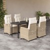 vidaXL 5 Piece Patio Dining Set with Cushions Beige Poly Rattan - 55.1" Table Length Without Footrest 4 Items - 2 of 4