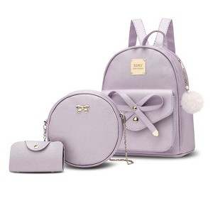 Mini Leather Backpack Purse 3-Pieces Fashion Bowknot Zipper  display picture 1