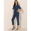 INSPIRE CHIC Women's Short Sleeve Collared Solid Color Button Down Tie Waist Cargo Jumpsuit - 2 of 4