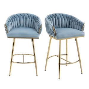 Hrinhom Set of 2 Bar Stools,Velvet Counter Height Bar Stools,Metal Golden Legs - 1 of 4
