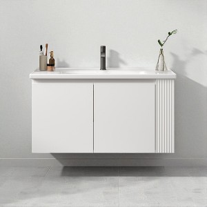 36" Wall-Mounted Bathroom Vanity with Sink – Modern Floating Vanity Cabinet with Open Side Shelves - 1 of 4
