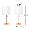 Simple Designs 2pk Sleek Slender Rose Gold Table Lamp White Shade - 3 of 4
