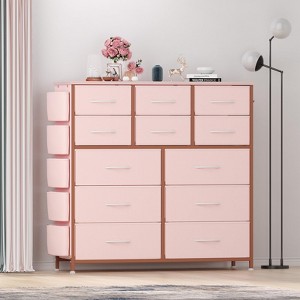 Dresser for Bedroom with 12 Drawers, 5 Side Pockets & 2 Hooks, Storage Drawer Organizer w/Metal Frame, Wooden Top - 1 of 4