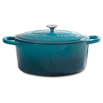 Crock Pot 7 Quart Oval Cast Iron Dutch Oven with Lid - Teal