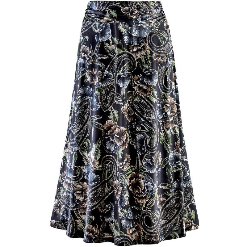 Collections Etc Paisley & Floral Print Elasticized Waist Knit Midi Skirt, 3 of 5