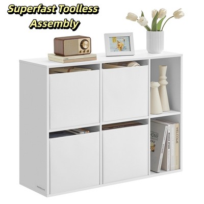 Bookshelf, Superfast Toolless Assembly, Cube Storage Organizer, Shelving Unit, 6 Compartments, 4 Fabric Drawers, 10.6 x 32.7 x 24.3 Inches