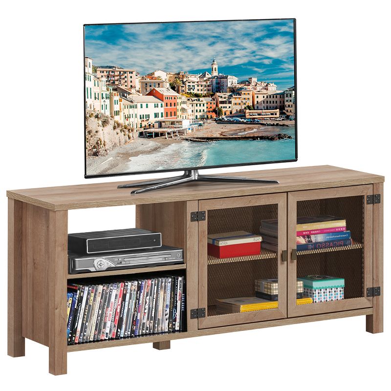 TV Stand Entertainment Center for TV's up to 65''w/ 2 Metal Mesh Doors Natural, 1 of 11