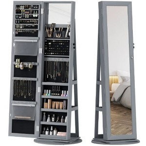 QingMoon 360° Swivel Full-Length Mirror, Lockable Standing Jewelry Organizer Cabinet with Rear Storage Shelves for Bedroom and Living Room - 1 of 4