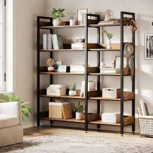 ODK Corner Bookshelf, 5-Tier Bookshelves with 4 Hooks, Convertible Bookshelf, Industrial Wooden Bookcase with Open Shelves for Home Office - 1 of 4