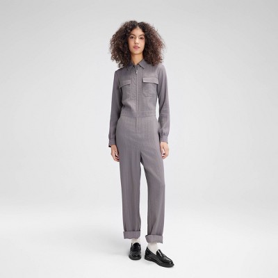 Women's Long Sleeve Denim Jumpsuit - Wild Fable™ Gray Striped XL