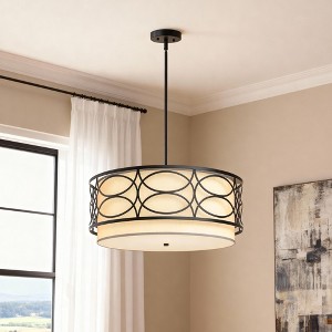 DORESshop 4-Light Black and White Drum Chandelier, Modern Dining Room Chandelier Lighting with Fabric Shade for Living Room - 1 of 4