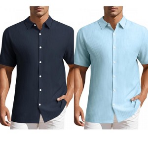 INSPIRE CHIC Men's Summer Point Collar Short Sleeves Button Down Linen Shirts 2 Packs - 1 of 4