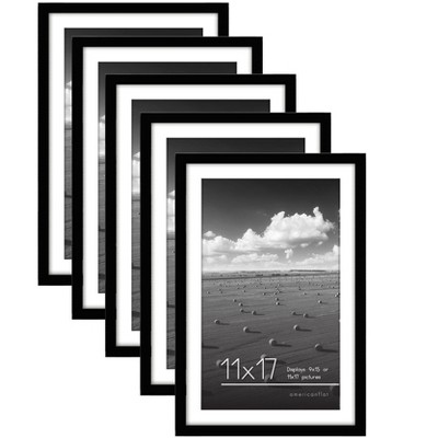Americanflat 11x17 Picture Frame with Polished Plexiglass, Set of 5, Use as 9x15 Frame with Mat or 11x17 Frame Without Mat, Galleria Collection,Black