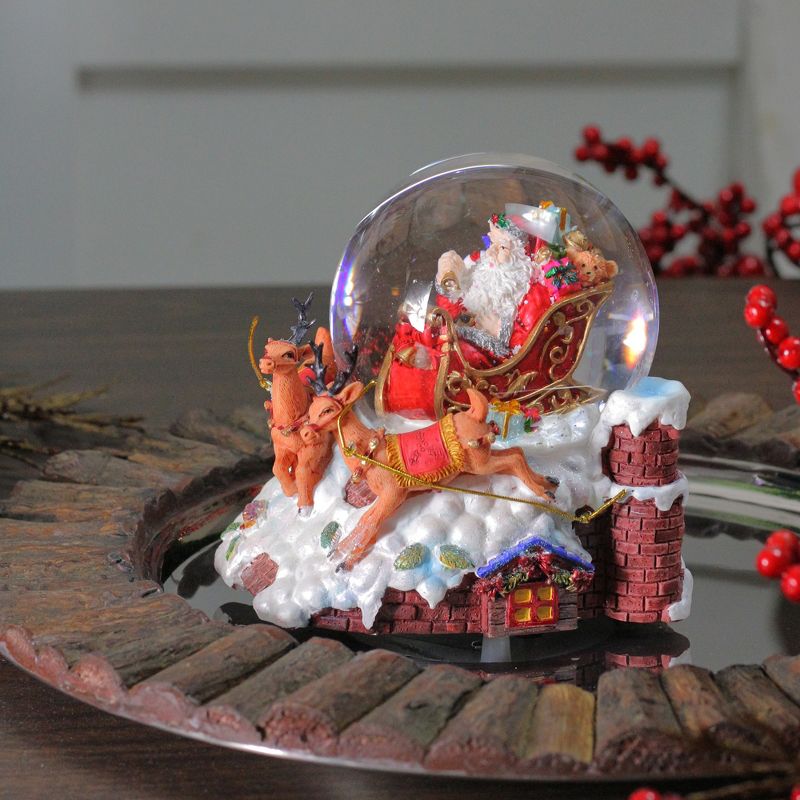 Northlight 5.5" Santa Claus on Sleigh with Reindeer Musical Christmas Snow Globe, 4 of 5