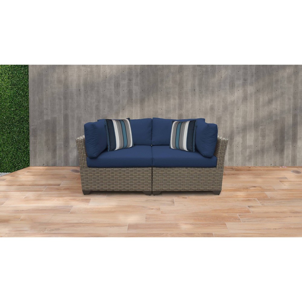 Monterey 2pc Outdoor Wicker Sectional Loveseat with Cushions – Navy – TK Classics  – Patio Furniture​