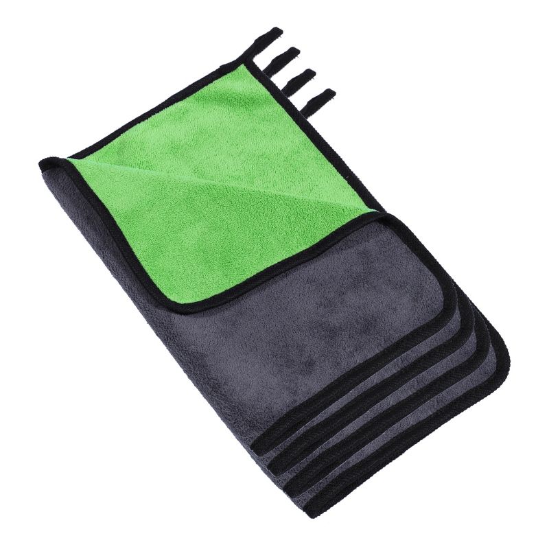 Unique Bargains 600GSM Highly Absorbent Microfibre Car Drying Towel 11.81"x15.75" Gray Green 4 Pcs, 1 of 7