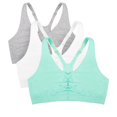 Fruit of the Loom Women's Plus Shirred Front Racerback Sports Bra 3-Pack  Mint Chip/White/Grey Heather 46